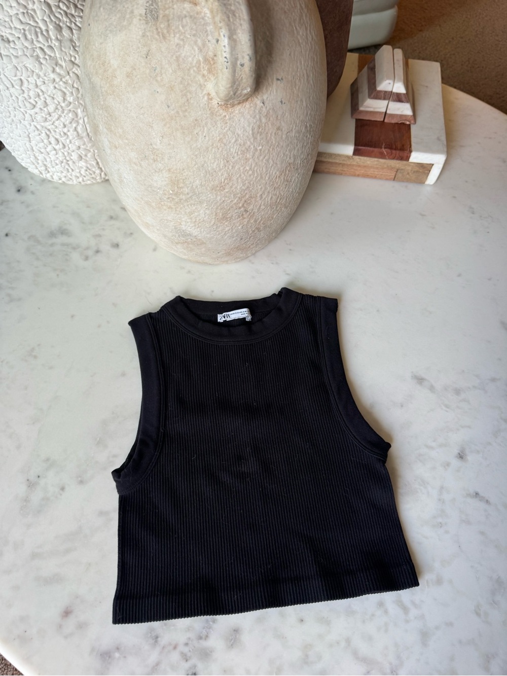 Zara Black Ribbed Crop Top